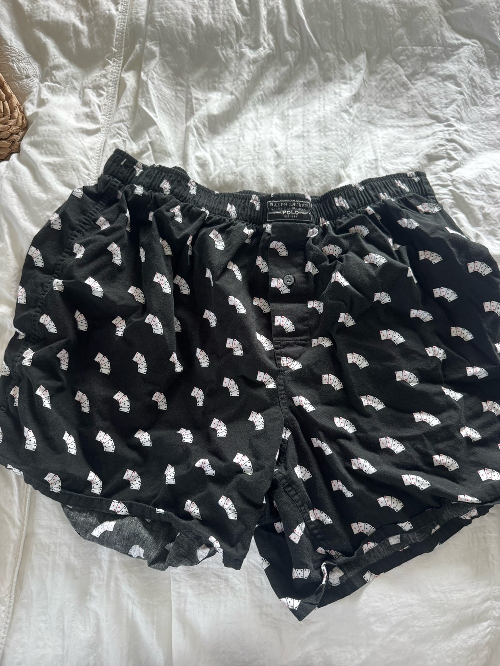 Polo by Ralph Lauren Black Boxer Shorts with White Card-Print